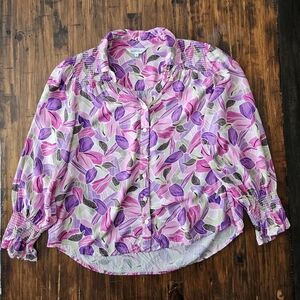 Northern Reflections Floral Button-Up Blouse - Pink and Purple Size Medium